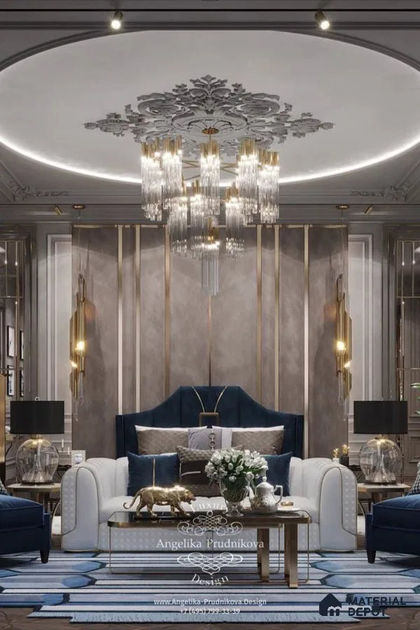 A stylish contemporary living space with eclectic furniture, vibrant colors, and artistic decor.